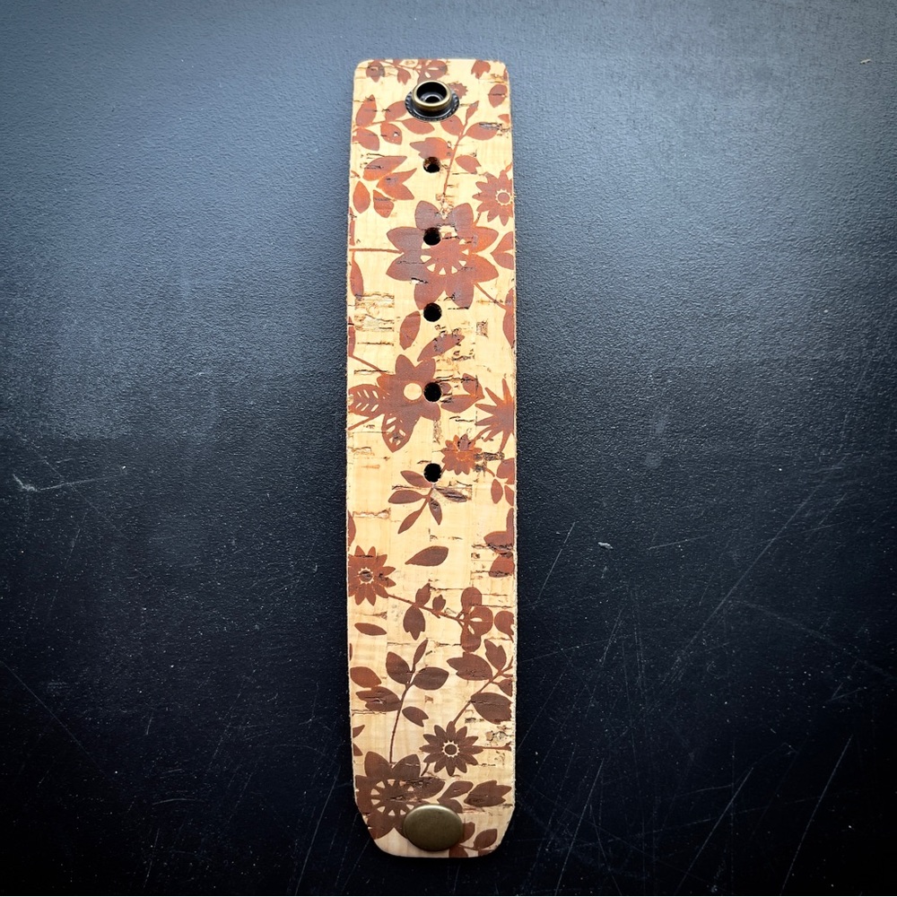 Handmade upcycled belt rustic leather and cork cuff bracelet v2